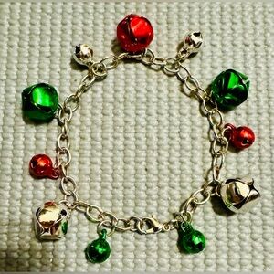 Christmas Jingle Bell bracelet. Green, red, silver.